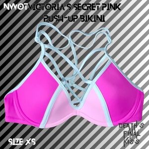NEW Victoria's Secret PINK Magenta Caged Front Racerback Push-up Bikini Top XS